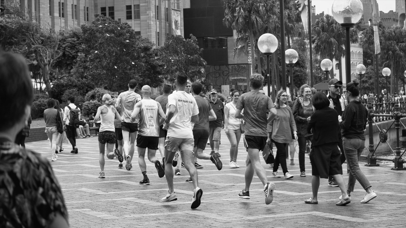 A group running together on a city street